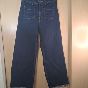 Zara Dark Blue Wide Leg Distressed Jeans Size 6